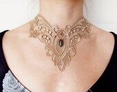 Sale lace necklace beige vintage large victorian choker charms art deco handmade Unique Fabric jewelry gift