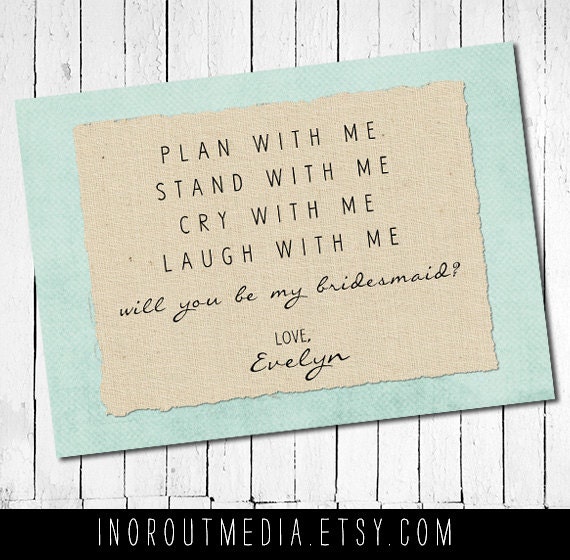 Will You Be My Bridesmaid - Personalized with bride's name, customize colors, 5x7 folded card