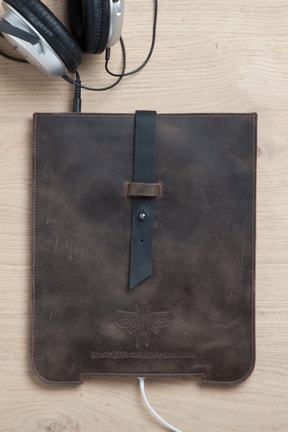 Brown leather iPad Cover, iPad 2 / 3 Case, iPad Sleeve, padded tablet cover, minimalist leather, black strap, ragged brown, fathers day gift