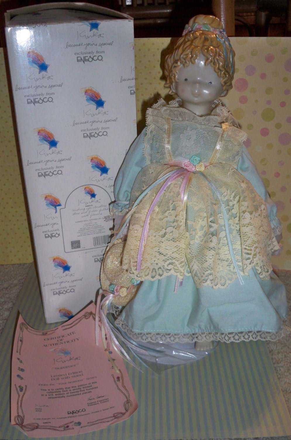 1990 RARE Limited Edition Kinka Summer Doll by Enesco from the "Four Seasons" Series Mint w/ Original Box- Use MAYMADNESS2013 at Checkout