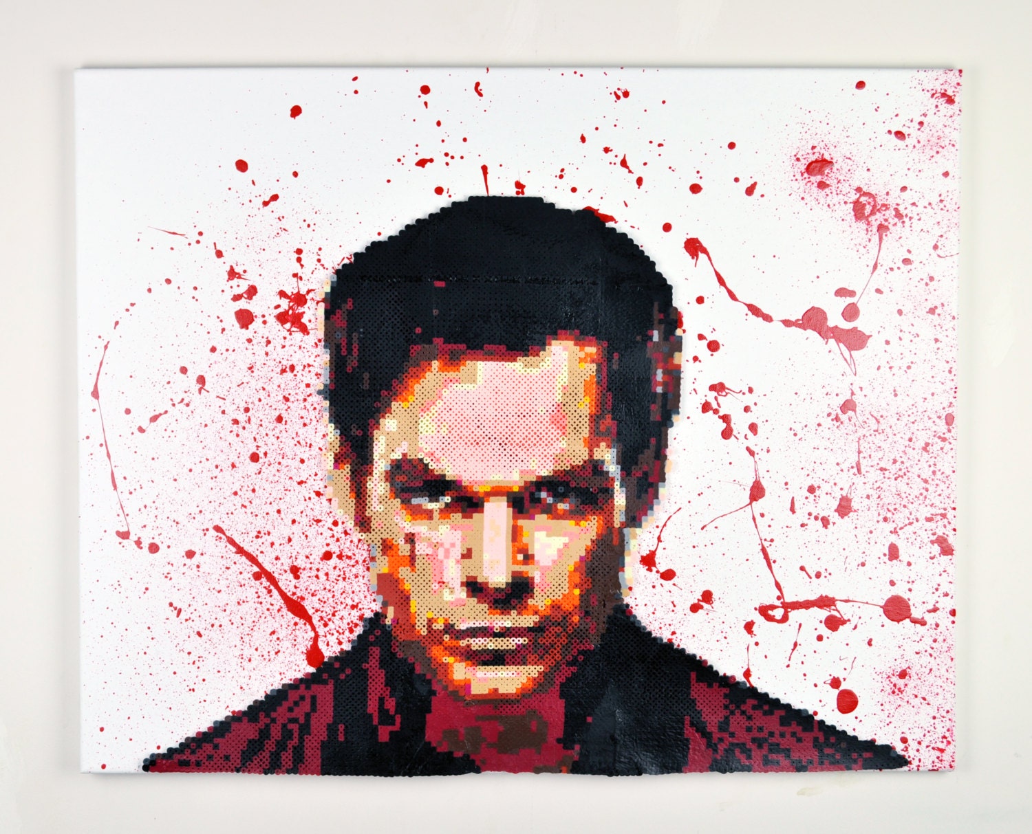 Dexter Perler Bead Portrait Art on Canvas