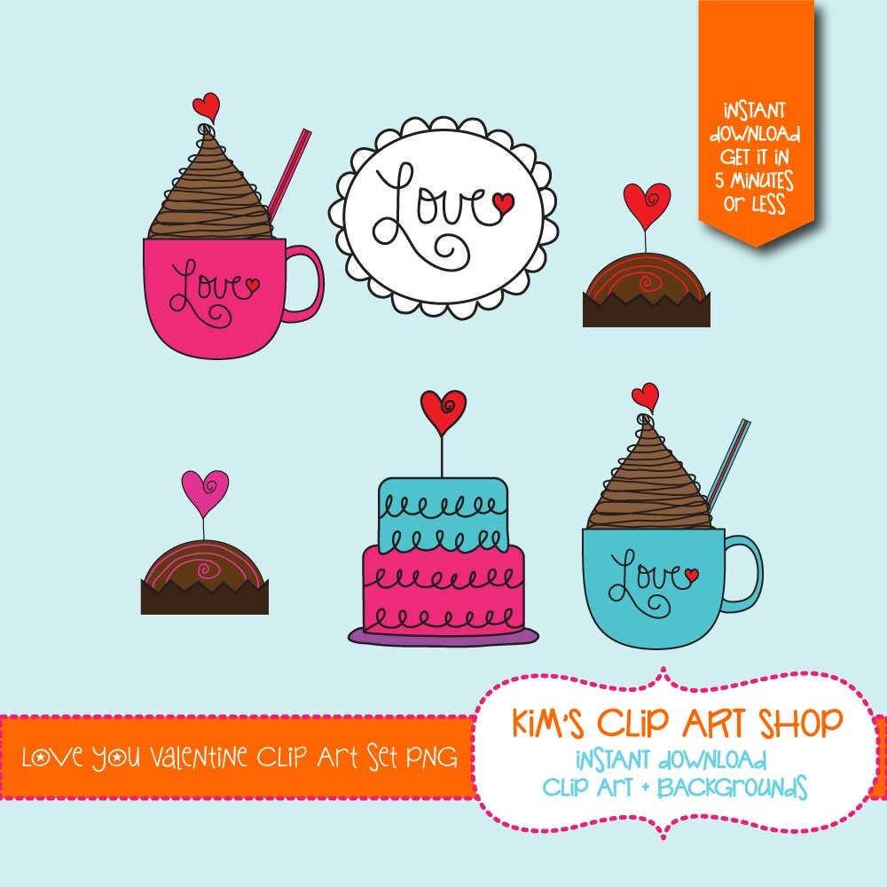 Love You Valentine Clip Art Set clip art set, hot cocoa clip art, clip art, clipart, hot cocoa clipart by kimsclipartshop Il_170x135
