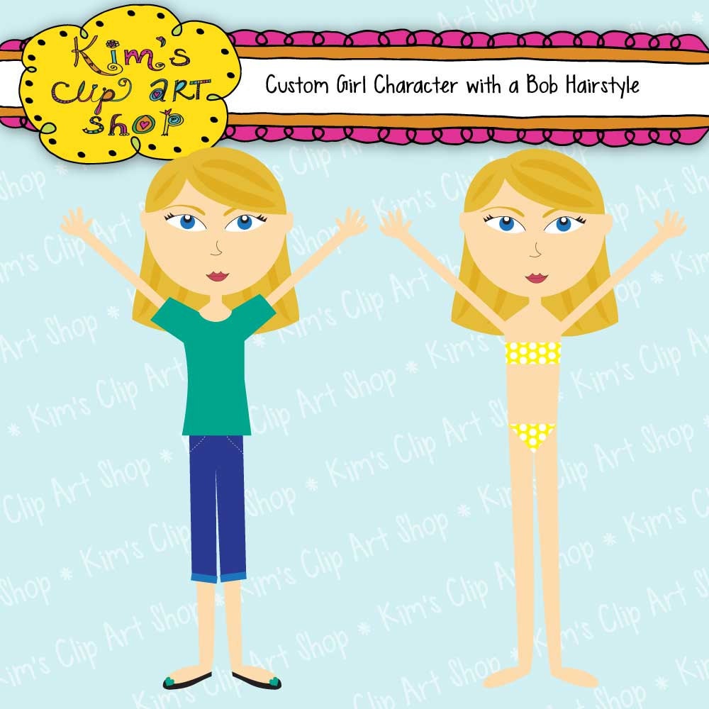 Custom Girl Character with Bob haircut, character illustration, girl clip art, girl character