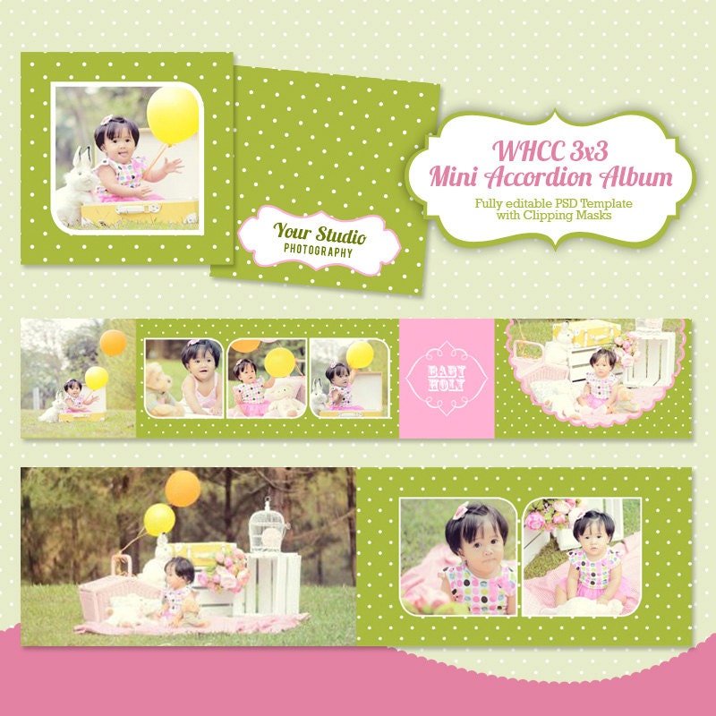Instant Download Mini Accordion Album Template 3x3 - Mini Photo Album Template Photoshop WHCC Spec - PT011