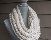 One Beautiful Life Infinity Scarf - Thick & Chunky Crochet Scarf - Cream - Size Large