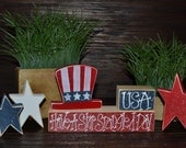 USA 4th of July Decor Patriotic Wood Block Set Independence Day Presidents Day Flag Americana Gift Star Spangled Banner