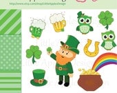 St Patrick's Day Clip Art / St Patrick's Day Clipart /  Shamrock, Leprechaun, Rainbow, Owl, Beer, Four Leaf Clovers / Commercial & Personal
