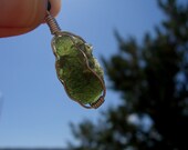 Moldavite pendant - Moldavite Wire Wrapped in Sterling Silver, Moldavite Necklace - Green Meteorite, Space Rock Necklace