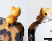SALE30%OFF: Cute Crouching Kitten iPhone Plug . Phone Charm . Phone Plug . Dust Plug // Hand Painted, Cat, Kawaii, Girly, Tiger Kitten