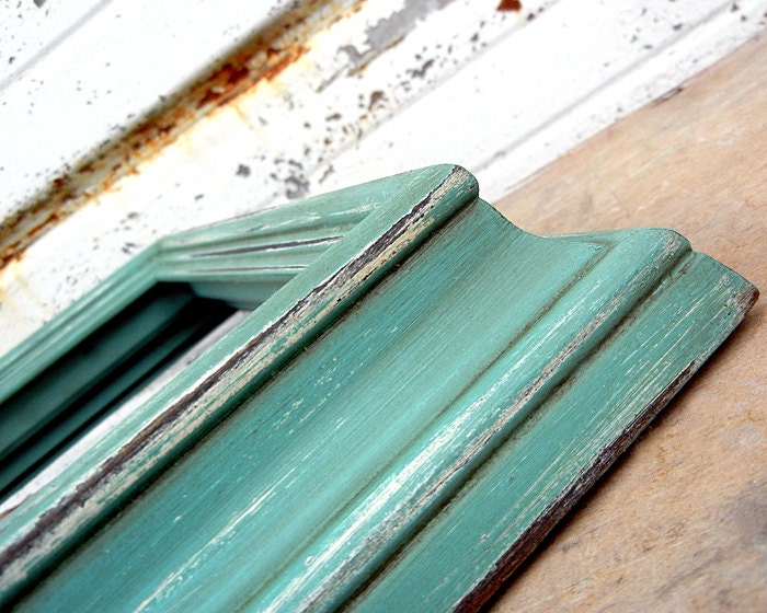 One 8x10 Picture Frame - Painted Distressed 8 by 10 Aqua Mint and Chestnut Stain Photo Frame - Vintage Thick Chunky Deep Shadow Box Frame