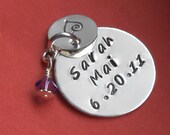 Hand Stamped Charm, Personalized Charm, Double Charm with Birthstone, Sterling Silver, Necklace Pendant, Mommy Jewelry, Gift For Her