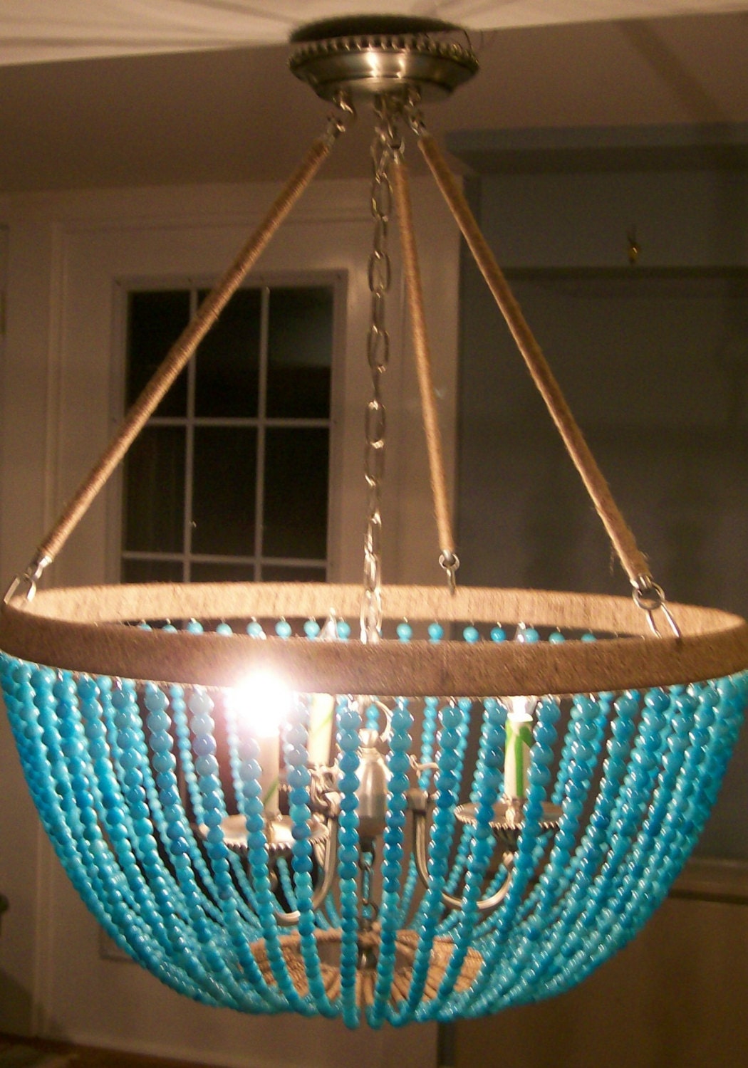 Chandelier-Lighting- Beaded 3 Light Chandelier-Blue Jade- Eco Friendly