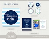 Preppy Whale Green Printable Birthday Party Package by tania's design studio