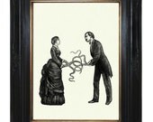 Victorian Couple with Tentacle arms Octopus Kraken Lady Gentleman Steampunk art print