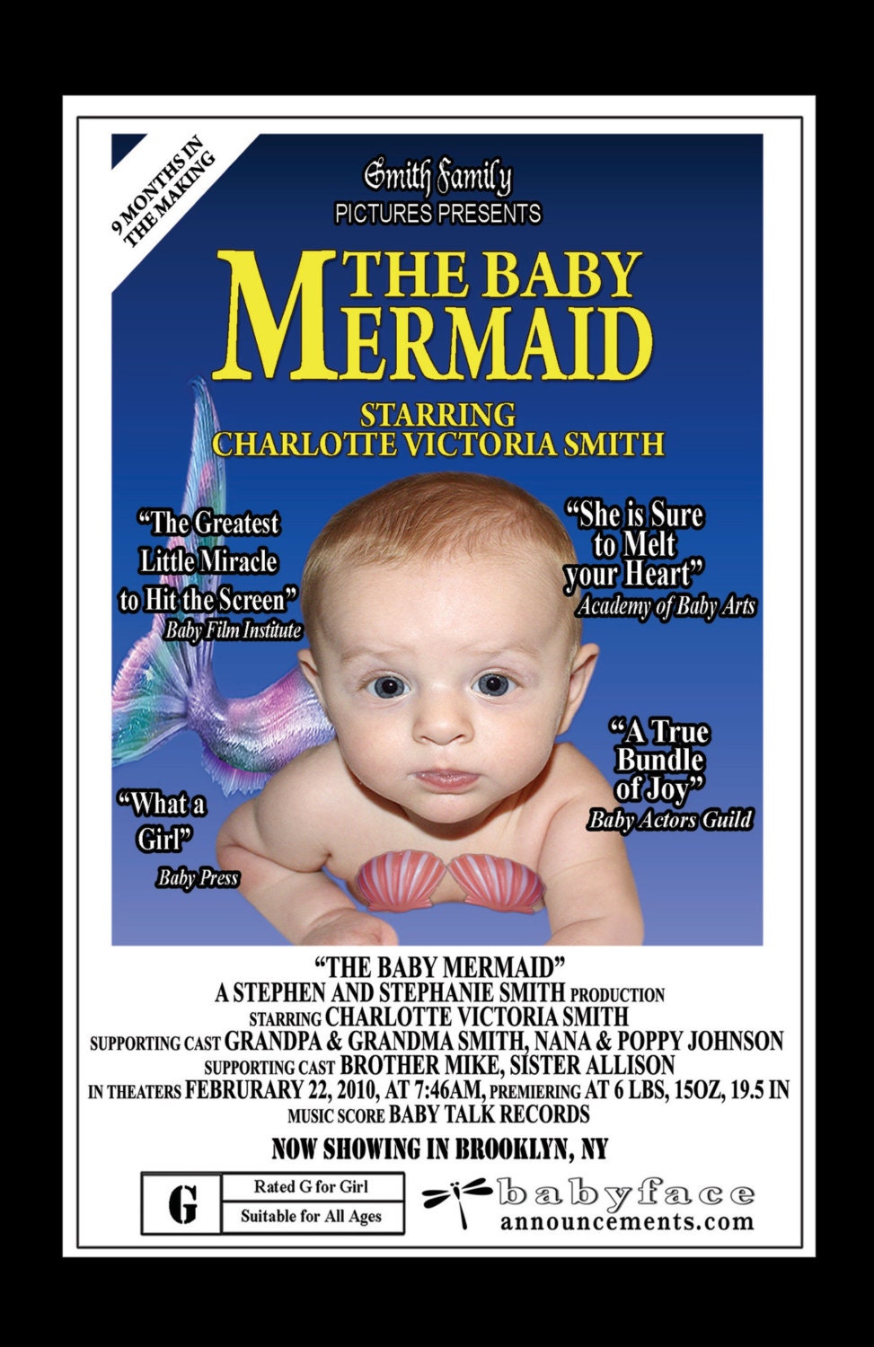 100 Movie Baby Announcement Cards, FREE BACKSIDE Photo Collage, Disney Themed, Movie Poster Design