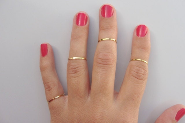 4 Above the Knuckle Rings - Plain Band Knuckle Rings, gold thin shiny rings - set of 4 midi rings, unique gift for her