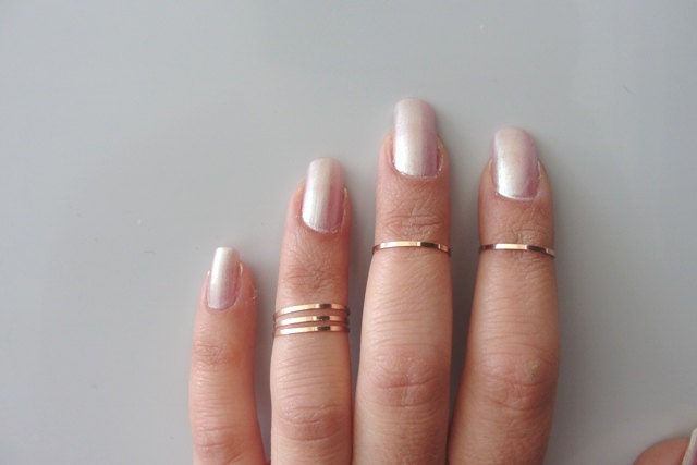 5 Above the Knuckle Rings - Rose gold plated thin shiny bands - set of 5 midi rings, unique gift