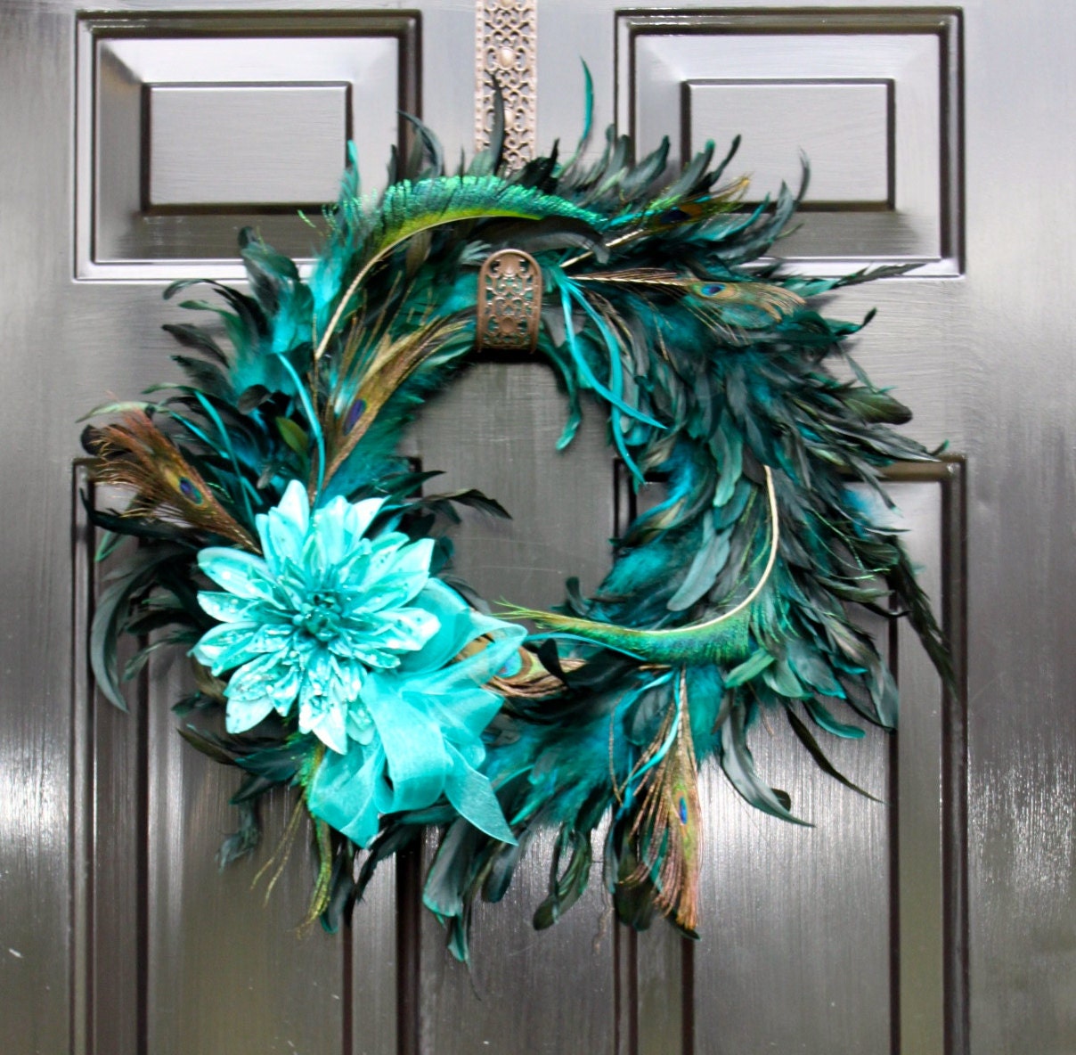 Peacock Feather Wreath - Summer Wreath - Home Decor - Wreaths - Door Wreath - Handmade Gift