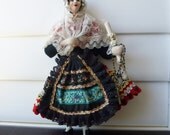 Vintage 1950's Handmade Spanish Lady Klumpe Tourist Doll with Rosary