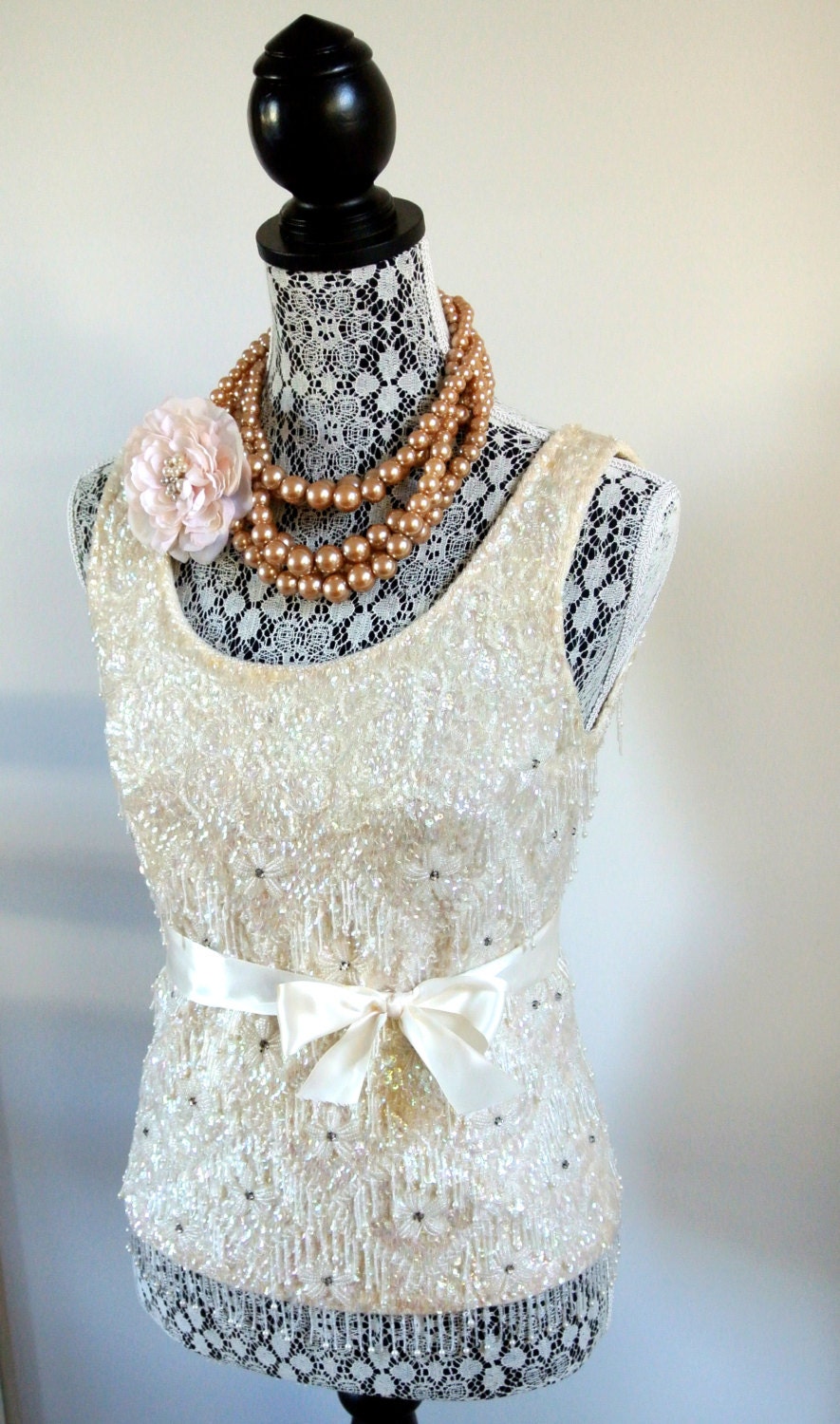 Vintage trophy shirt, romantic shabby white, fringed 80's tank, dynasty clothing, women's vintage clothing, brendasvintagecloset