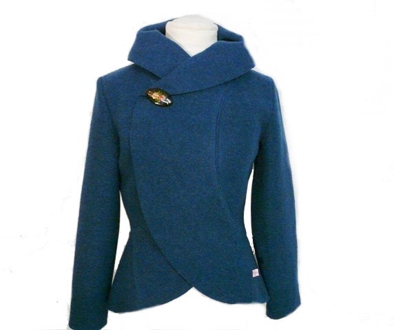 Women boiled wool Jacket turquoise size Xs-L