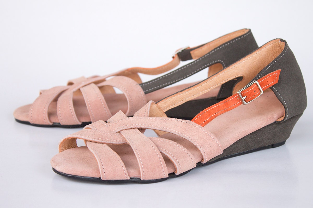 Leather Wedge Sandals - Women's Shoes - Any Colors - Any Size