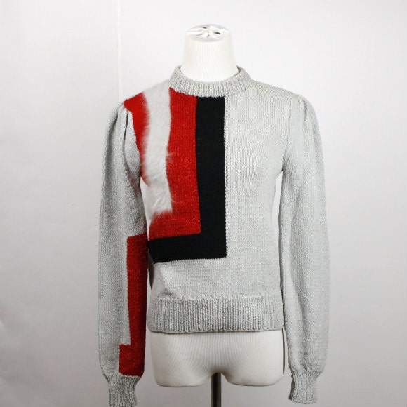 color block sweater, gray geometric sweater, mod, retro