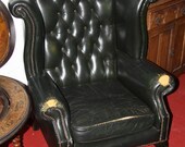 Distressed Vintage Green Wingback Chesterfeild Armchair - Buttoned Back - Antique Chic