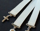 ANTIQUE Sterling Silver Puffy Heart CHARM Watch Fob RIBBON Cross Anchor Charms c.1900s