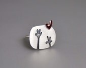 Hello Ring Sterling Silver Black Patina Rich Red Heart Cartoon Waving Hands Design Farewell Gift Idea for Friends Cute Modern Jewelry