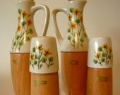 6-Piece Salad Set from Japan - Salt, Pepper, Oil, and Vinegar Cruets with Serving Spoon and Fork