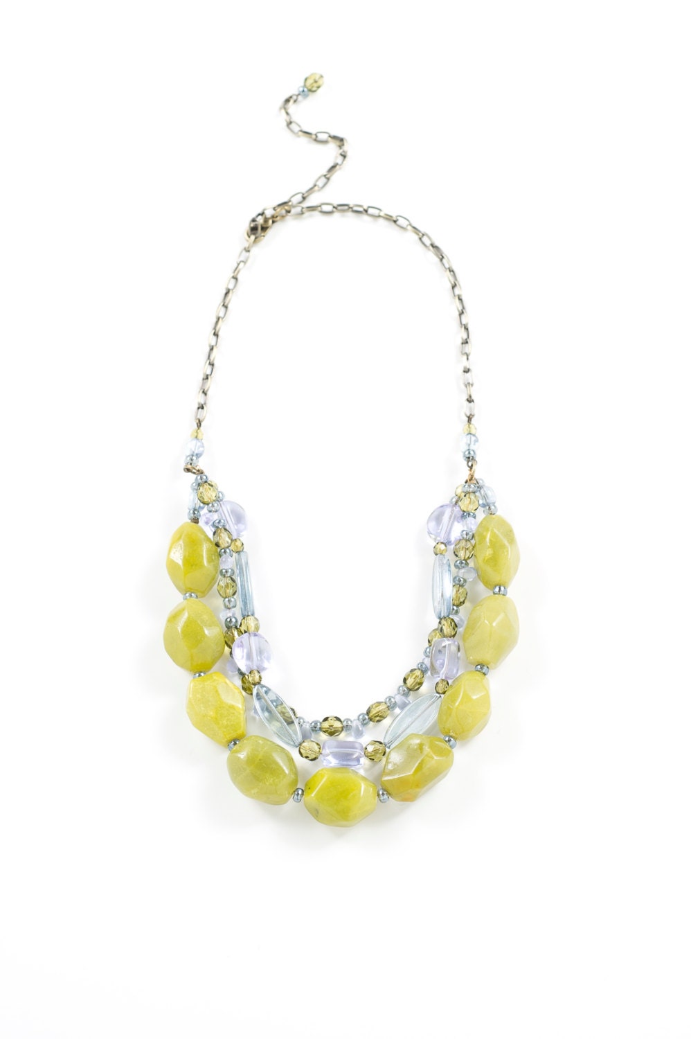 Multi strand women's necklace with semi-precious  stones and glass beads.