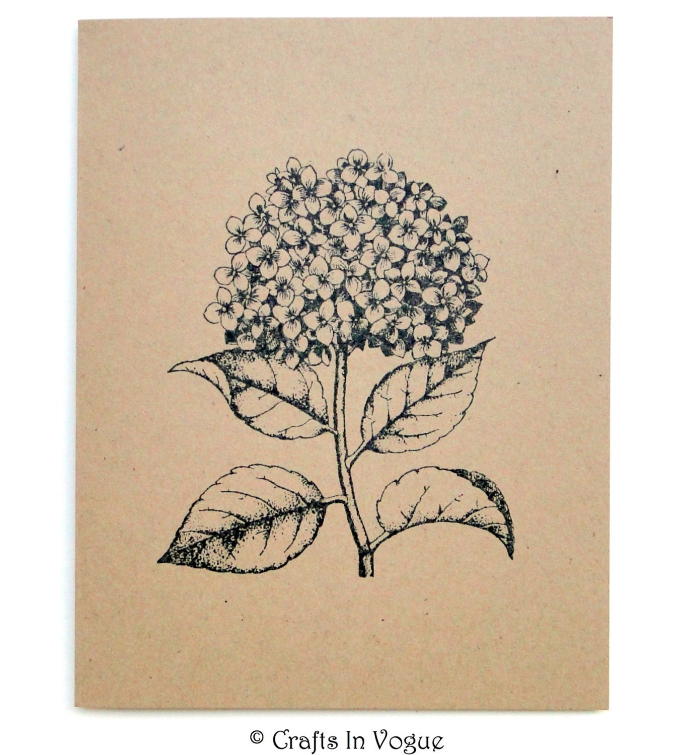 Hand Stamped Kraft Cards, 5 Blank Note Cards, Hydrangea Flower, Stamped Hydrangea Flower Card, Wedding Thank You Cards, Handmade Stationery