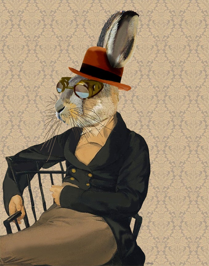 Horatio Hare on Chair 8X10 Digital Art Print Illustration Mixed Media Original Print Animal Painting Wall Decor Wall hanging Wall Art