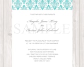 5x7 Wedding Invitation with RSVP & Band - Blue Vintage Pattern Collection - DIY Printable - One Proof (1.00 Each - Contact for Custom Order)
