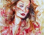 Promotional Original Artwork including Ink and Acrylics, Fine Art, Wall Art, Love Illustration, Red Color