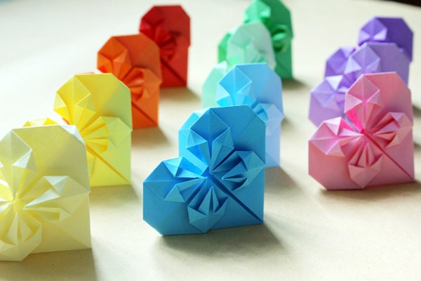 Symbol of LOVE Origami 3D Paper Hearts Handmade Paper Goods Set of 100 Hand Folded Paper Heart in Rainbow Colors - Mixed Color