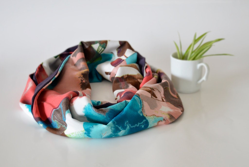 Floral Watercolor Reversible Infinity Scarf, Women, Loop Scarf
