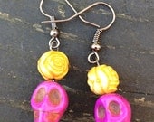 skull and stone handmade earrings, authentic Mexican, day of the dead
