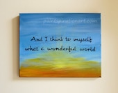Print - Lyrics And I Think To Myself What A Wonderful World Original Sunset Painting 8x10 - Lois Armstrong Quote - Yellow & Blue Sun