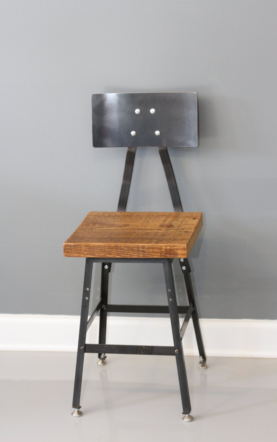 1 - 30"H Reclaimed Wood Industrial Bar Stool w/ Steel Back - FREE SHIPPING - Industrial Modern - Salvaged Wood