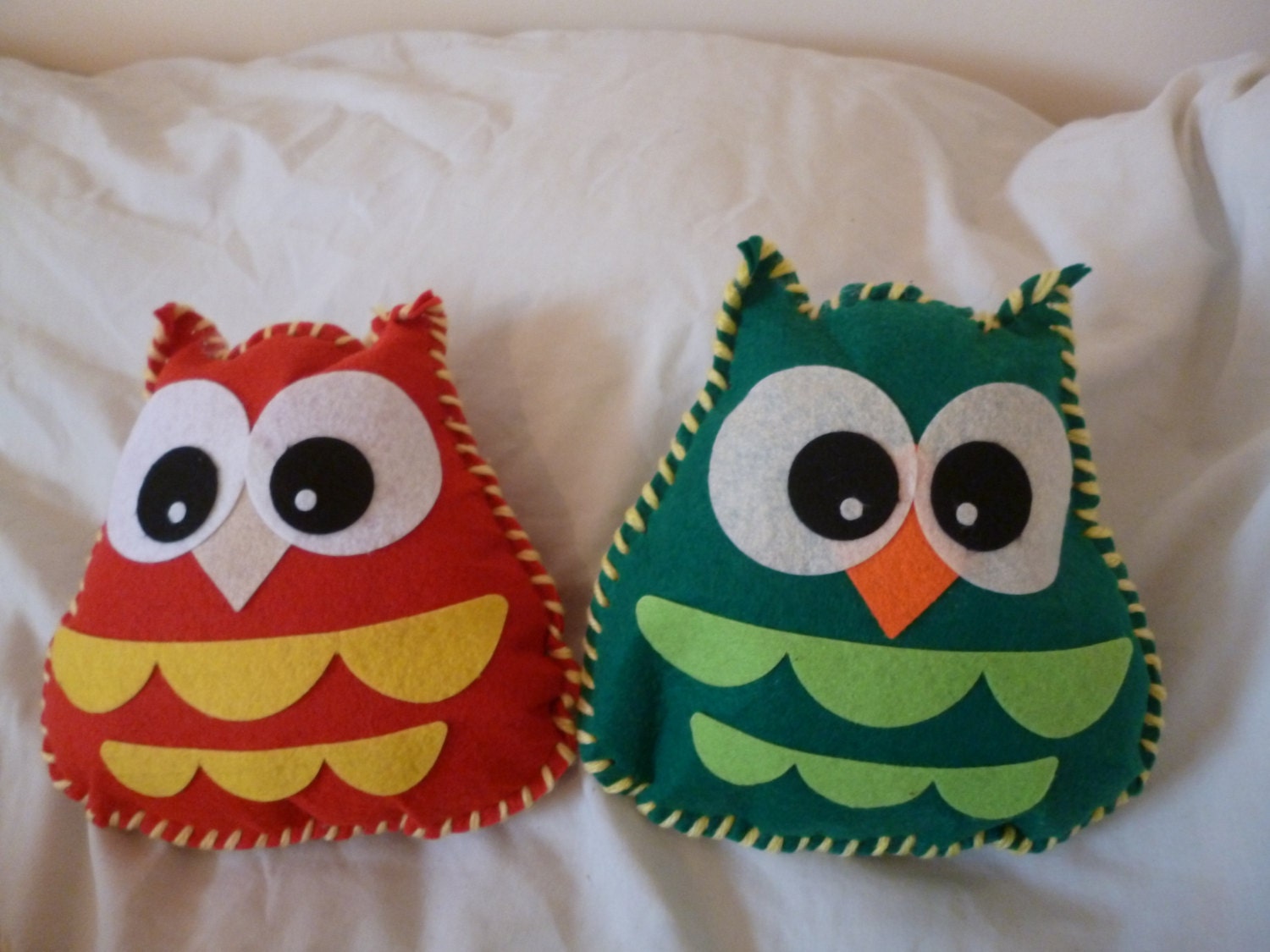 Handmade Felt Owl Cushion Toy Housewares Red Yellow Green Lime Colours