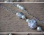Asymmetrical BRIDAL NECKLACE, Silver Leaf Necklace with Pearls and Rhinestone Beads, Wedding Jewelry