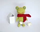free shipping - Cute Frog Crochet Toy Stuffed toy Amigurumi with red scarf