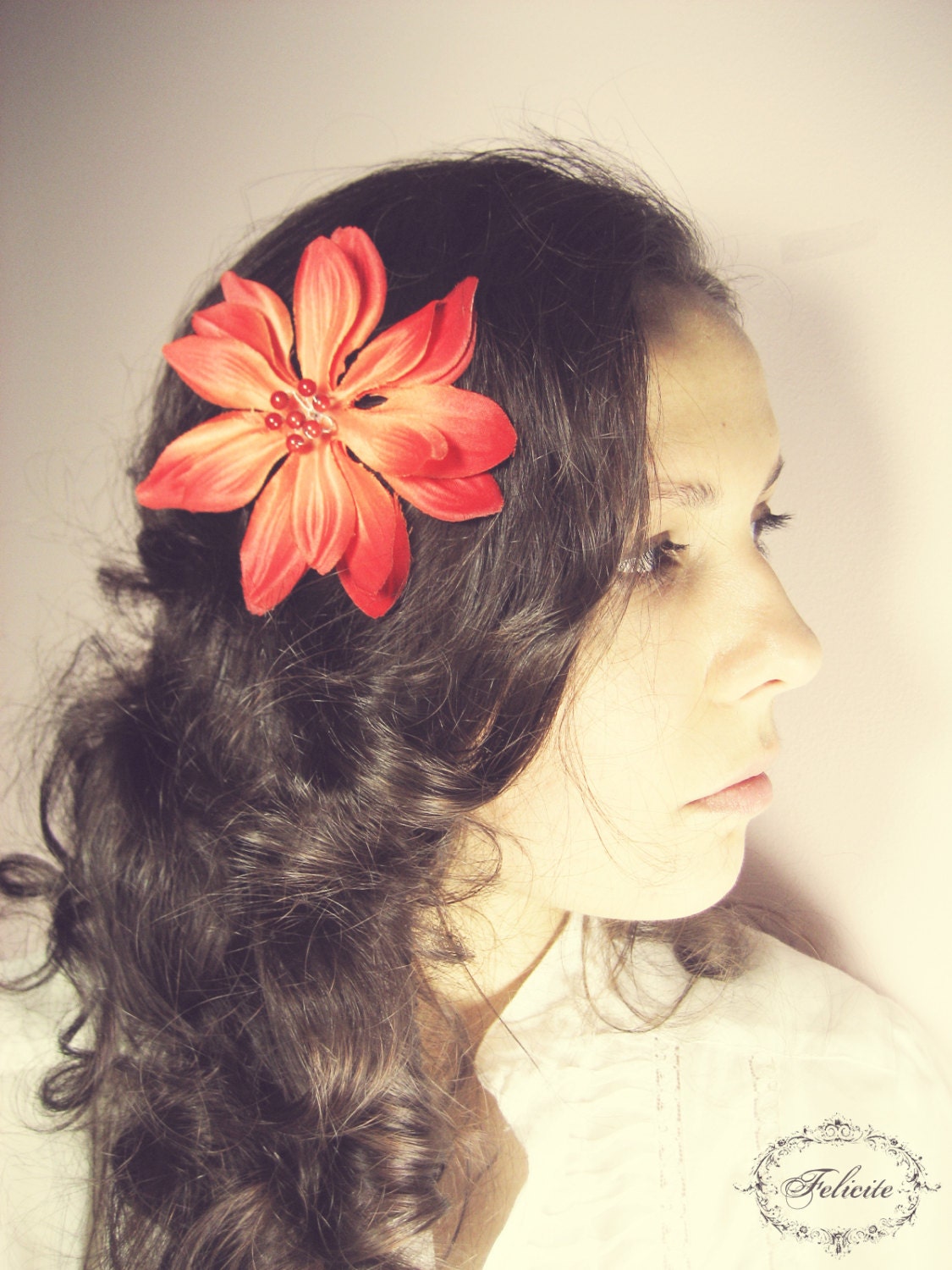 Flower Hair Clip, Orange Hair Piece, Red Hair Accessory, Prom Hair Piece, Summer Hairstyle