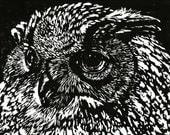 Hand Made Woodblock Prints-Fine Arts Limited Edition" GRAND OWL".