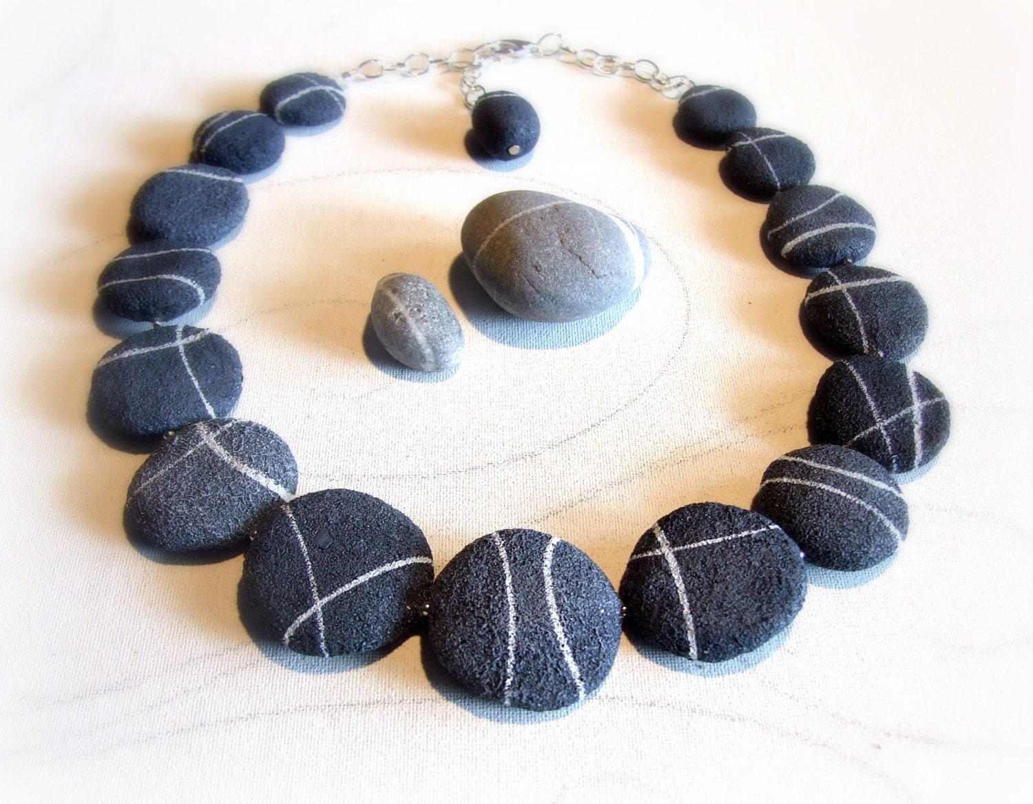 Necklace handmade,Paper mache round stones Necklace