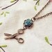 Tiny Scissors Necklace with Blue Rose