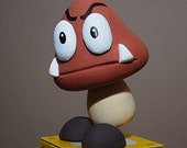 Handmade Goomba sculpture with articulating head (rotates 360 deg.). NES Super Mario - Nintendo