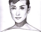 Opening Sale: Audrey Hepburn Illustration - Original Fine Art Portrait - 1950s Minimalist Fashion Sketch